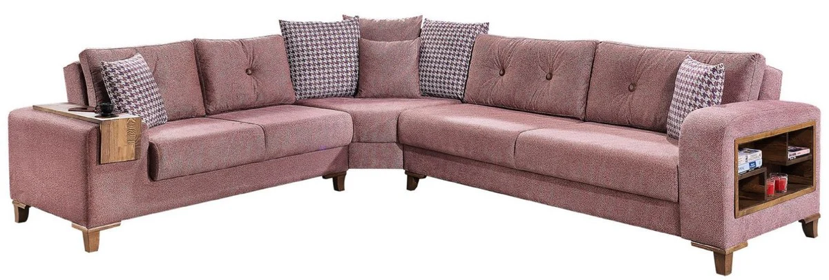 Casa Padrino sof¨¢ cama de esquina de lujo rosa / marr¨®n 330 x 270 x A. 80 cm - Sof¨¢ de esquina moderno - Sof¨¢ cama - Sof¨¢ de sala de estar - Muebles de sala de estar