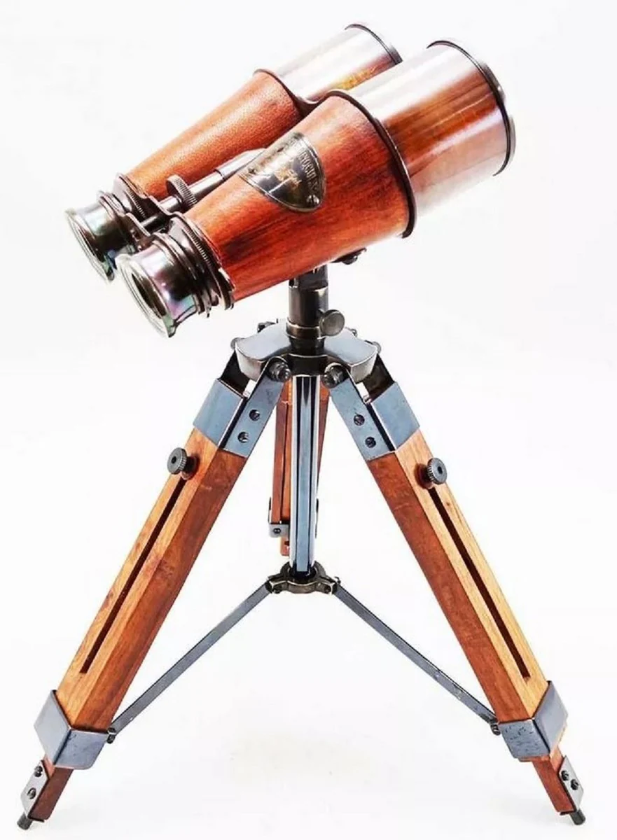 Casa Padrino binoculares decorativos de lujo con trípode marrón / plata 14-16,5 x 12 x A. 30 cm - Decoración de salón - Decoración de oficina - Decoración de escritorio - Accesorios decorativos