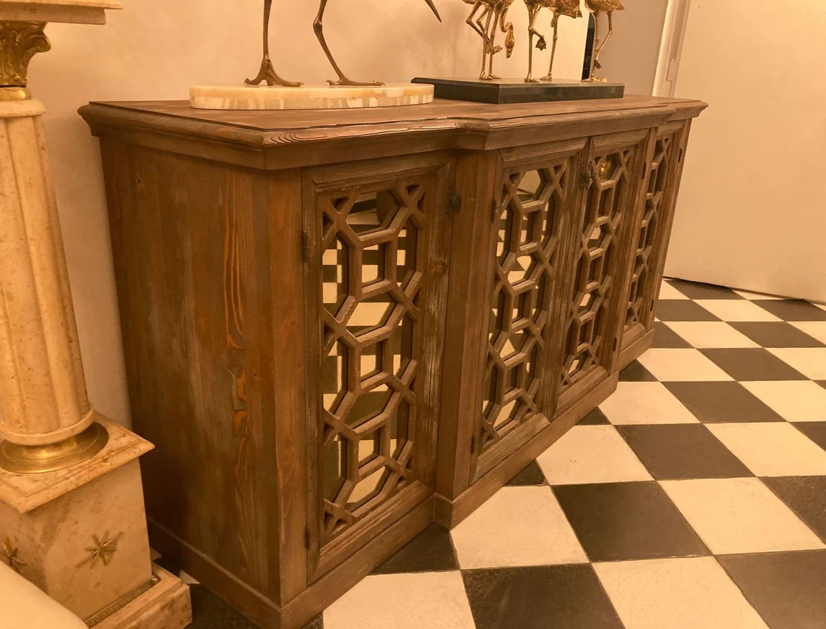 Casa Padrino aparador de estilo campestre marrón antiguo 210 x 50 x h 100 cm - Armario de madera maciza con 4 puertas de espejo - Muebles de Estilo Campestre