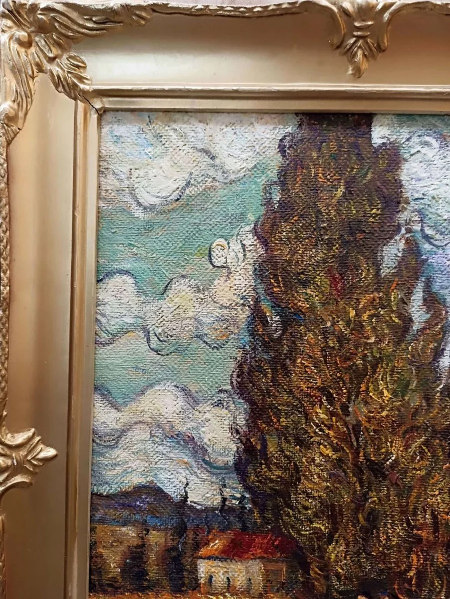 Cuadro pintura al óleo vintage según Vincent van Gogh Paisaje Campesino Ciprés 45,72 x A. 60,96 cm - Pintura antigua auténtica según original - Pintada a mano