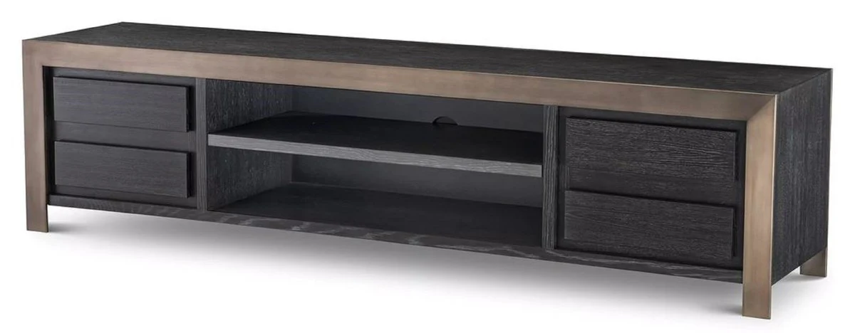 Casa Padrino gabinete de TV de lujo negro gris / bronce 240 x 50 x A. 55,5 cm - Aparador de madera maciza con 4 cajones - Muebles de sal¨®n - Muebles de hotel - Colecci¨®n de Lujo