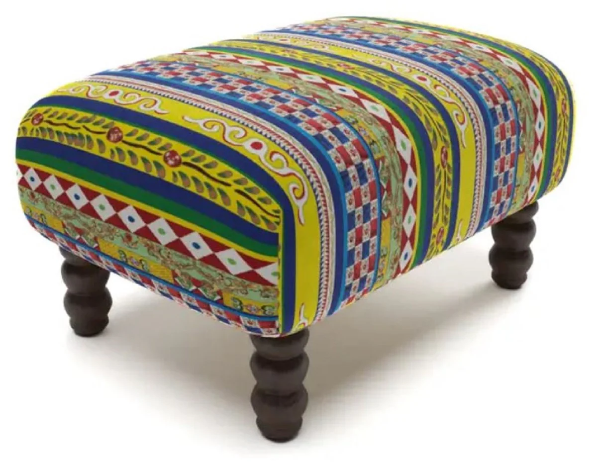 Casa Padrino Reposapi¨¦s de Lujo con Rayas Multicolor / Negro 77 x 55 x A. 45 cm - Taburete Rectangular de Terciopelo - Muebles de Sal¨®n - Muebles de Hotel - Muebles de Lujo - Int¨¦rieur de Lujo