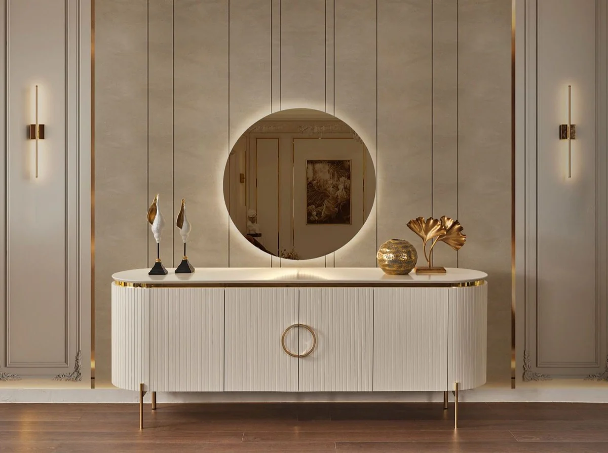 Casa Padrino aparador de lujo blanco / oro 210 x 52 x A. 78 cm - Mueble de madera maciza noble con 4 puertas - Muebles de Lujo