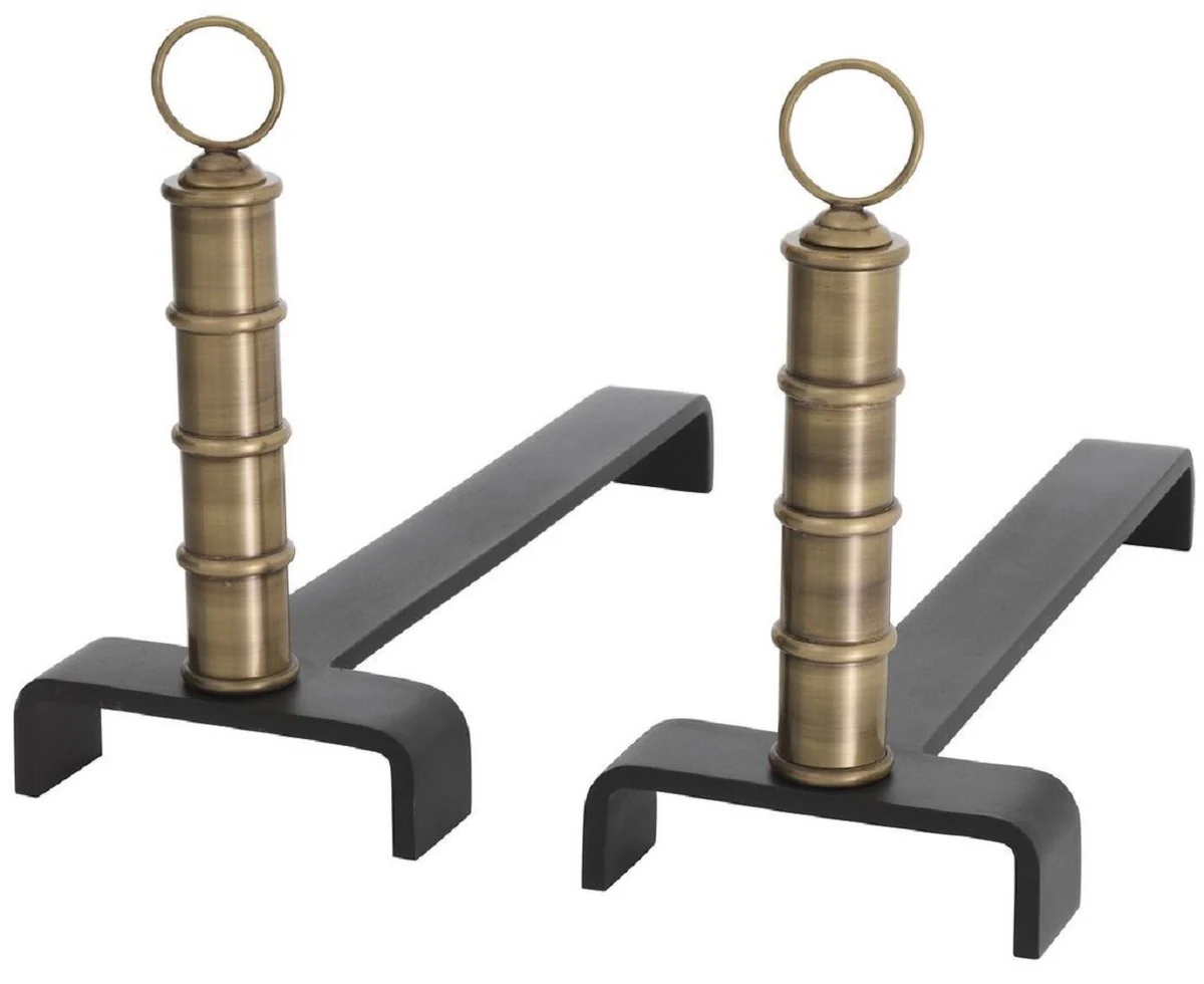 Casa Padrino conjunto de morillos de lujo lat¨®n vintage / negro 45 x 17 x A. 30 cm - Accesorios para Chimeneas - Colecci¨®n de Lujo