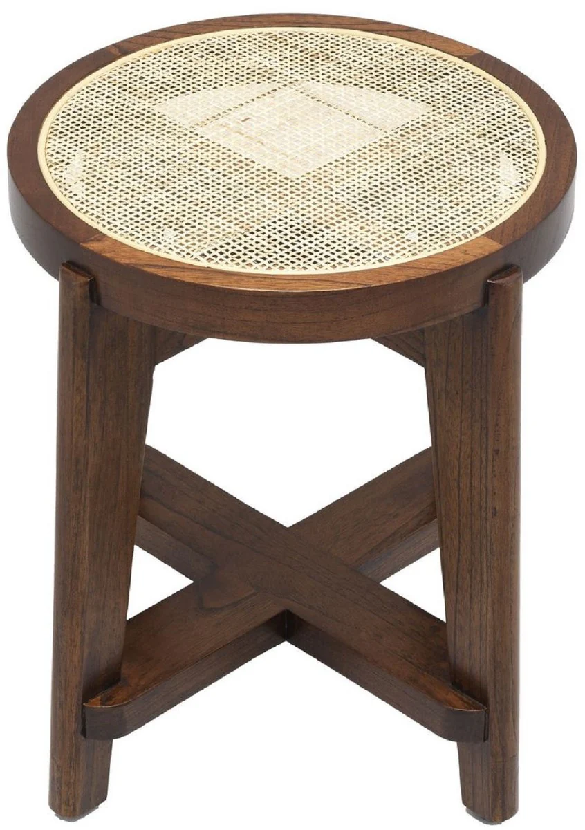 Casa Padrino taburete de lujo marr¨®n / natural ? 44,5 x A. 47 cm - Taburete redondo de madera maciza con rat¨¢n - Muebles de sal¨®n