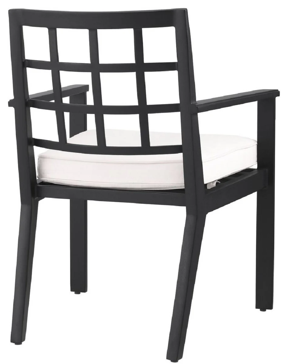 Casa Padrino silla de comedor de lujo con reposabrazos negro / blanco 64,5 x 65 x A. 88,5 cm - Silla de aluminio resistente a la intemperie con cojín de asiento - Silla de Jardín de Terraza