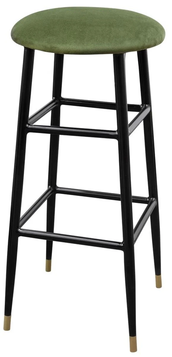 Casa Padrino taburete de bar de lujo musgo verde / negro ? 37 x H. 76 cm - Taburete de Bar con Tela de Terciopelo