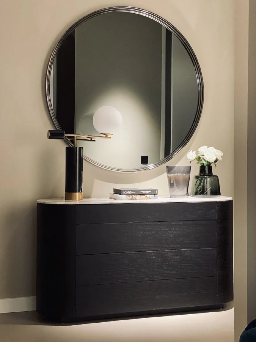 Casa Padrino aparador de lujo gris antracita / blanco 140 x 42 x A. 75 cm - Armario de madera maciza con cajones y encimera de mármol - Muebles de Lujo