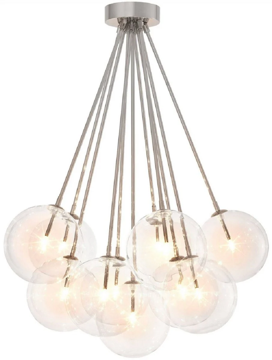 Casa Padrino lámpara de techo halógena de lujo plata Ø 66 x A. 94,5 cm - Lámpara de techo regulable con pantallas redondas de vidrio - Calidad de Lujo