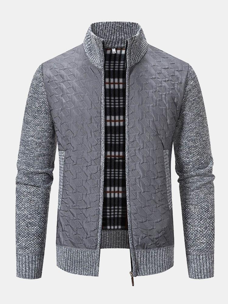 Quilted Jacquard Zip Up Sweater