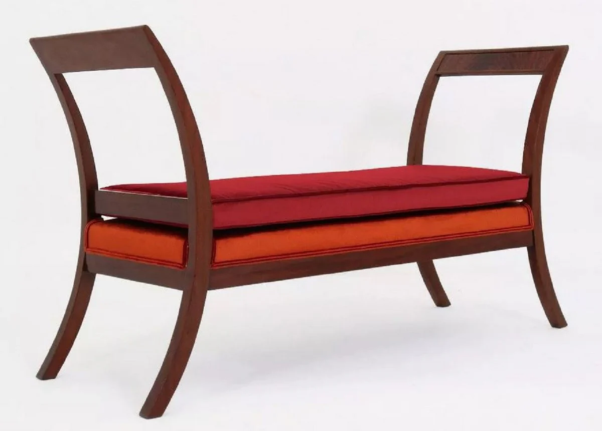 Casa Padrino banco Art Deco de lujo rojo burdeos / naranja / marrón 152 x 50 x A. 85 cm - Banco de salón tapizado - Muebles Art Deco - Muebles de lujo