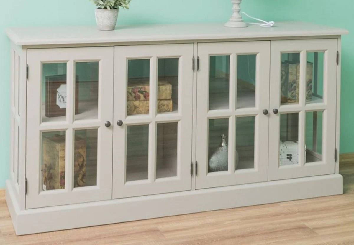 Casa Padrino aparador de madera maciza de estilo campestre gris 175 x 53 x A. 90 cm - Armario de madera maciza estilo country con 4 puertas - Muebles de estilo country - Muebles de madera maciza