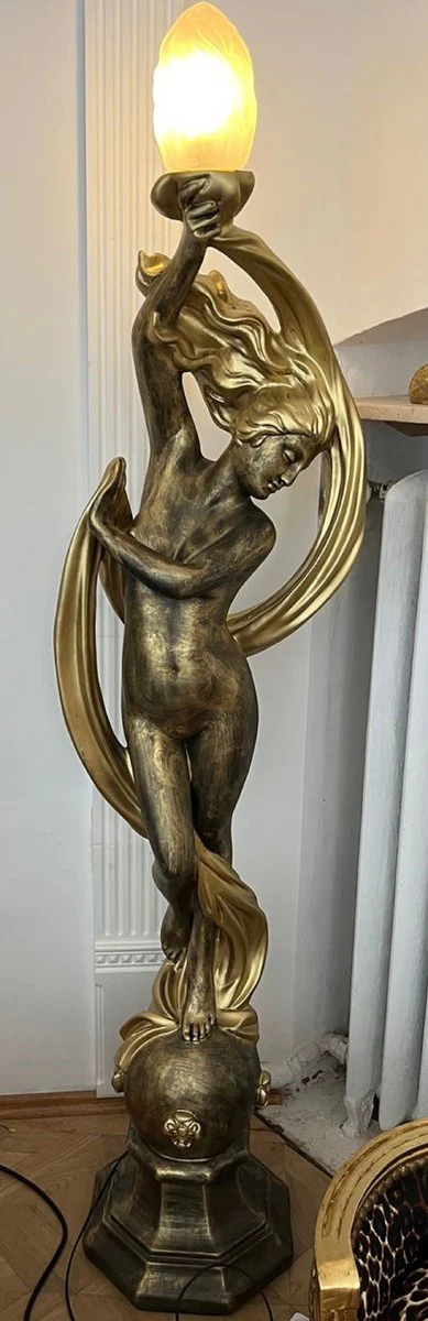 Casa Padrino lámpara de pie Art Nouveau mujer oro antiguo A. 180 cm - Magnífica escultura de resina con lámpara - Lámparas de Pie Barroco y Art Nouveau
