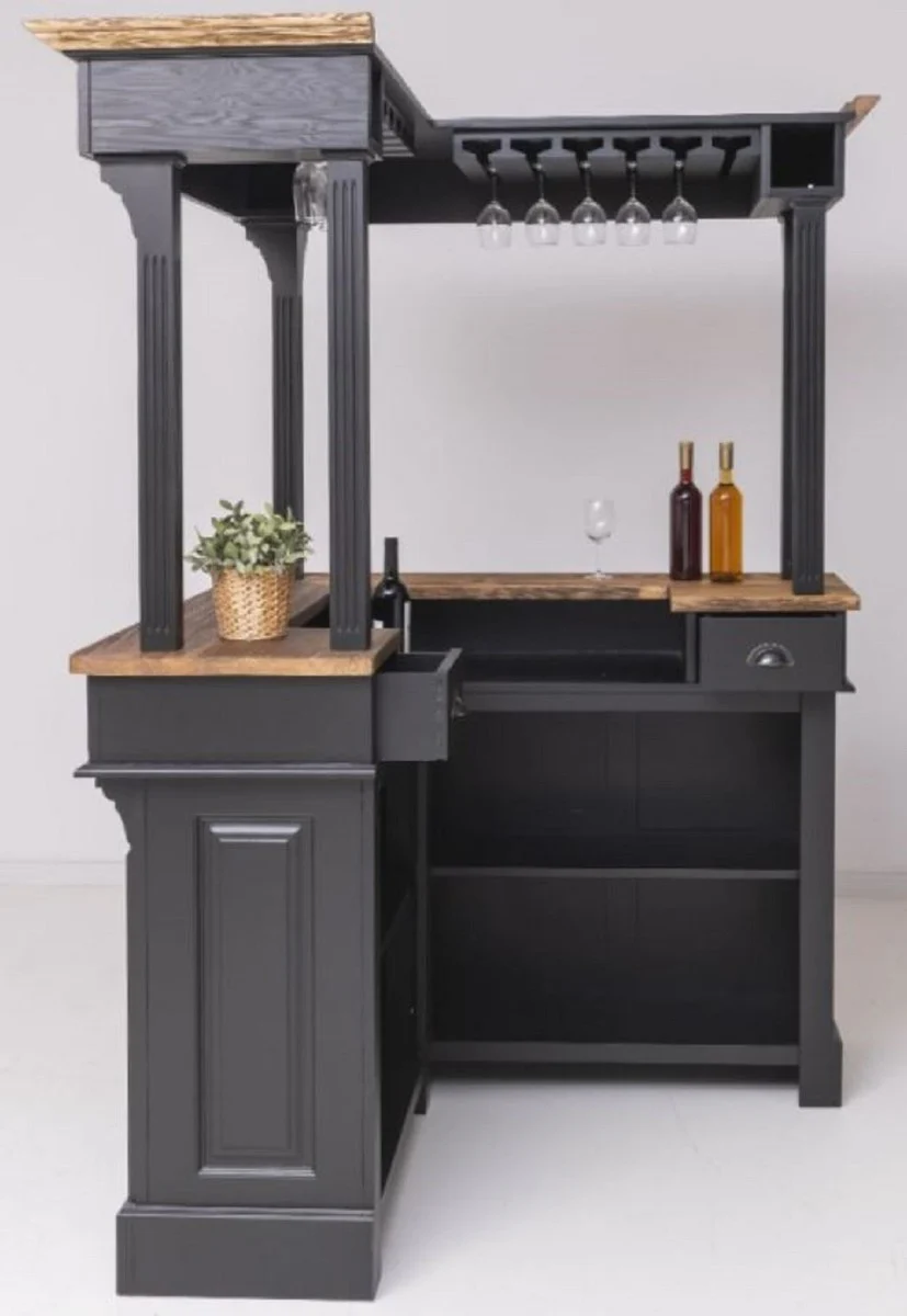 Casa Padrino barra de bar de estilo campestre negro / marr¨®n oscuro 148 x 148 x A. 210 cm - Barra de bar de madera maciza - Muebles de bar de madera maciza - Muebles de bar en estilo campestre