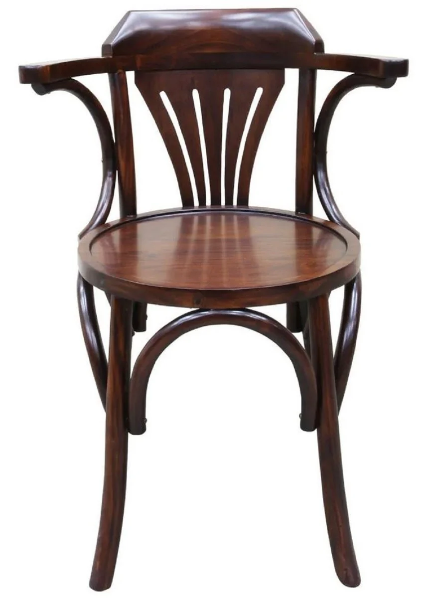 Casa Padrino silla de comedor Art Nouveau de lujo de caoba con reposabrazos marrón oscuro 59 x 50 x A. 82 cm - Silla de cocina de madera maciza - Muebles de Comedor Barrocos y Art Nouveau