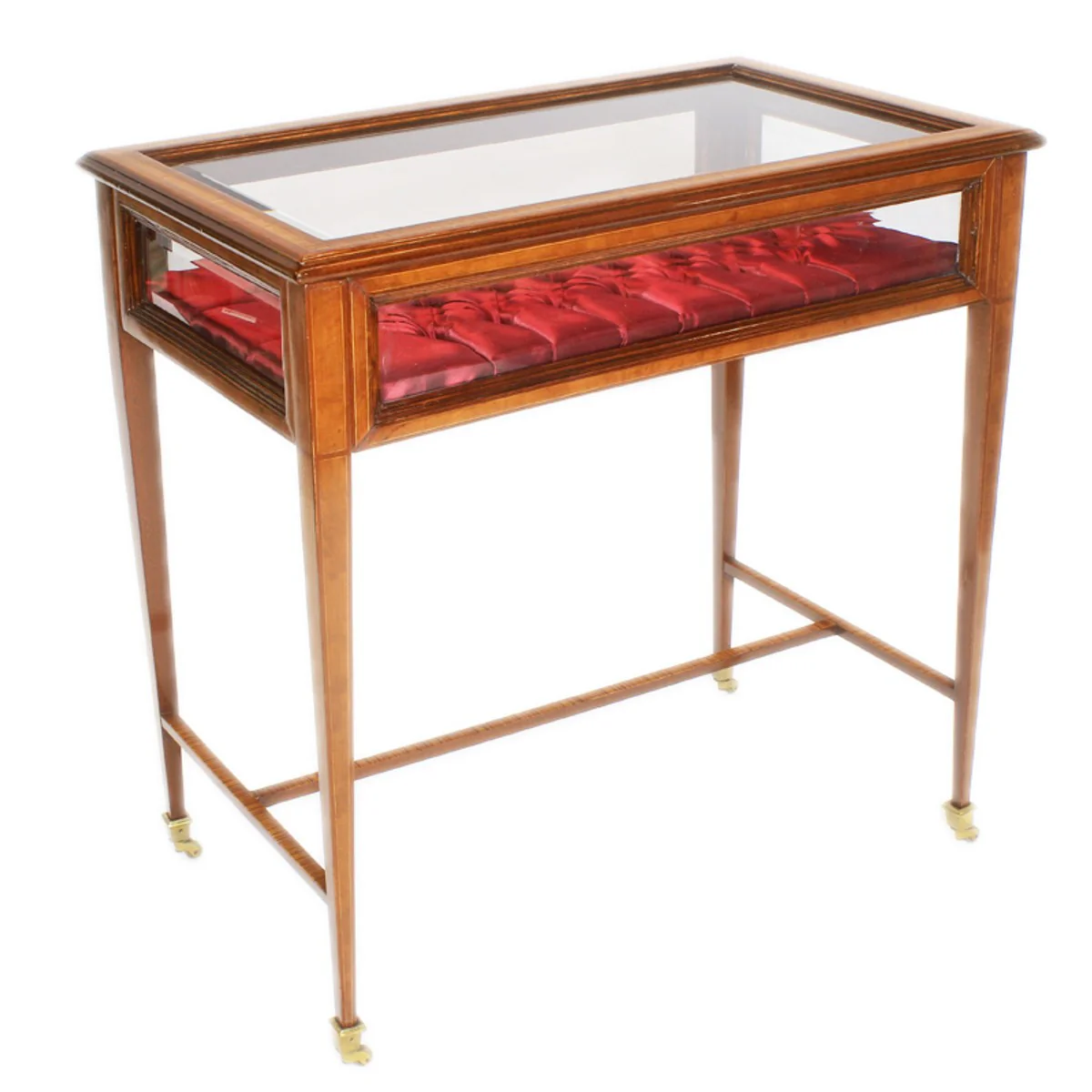 Casa Padrino vitrina barroco marr¨®n / rojo burdeos / lat¨®n - Vitrina hecha a mano de madera maciza con tapa abatible y tela de terciopelo - Muebles barrocos