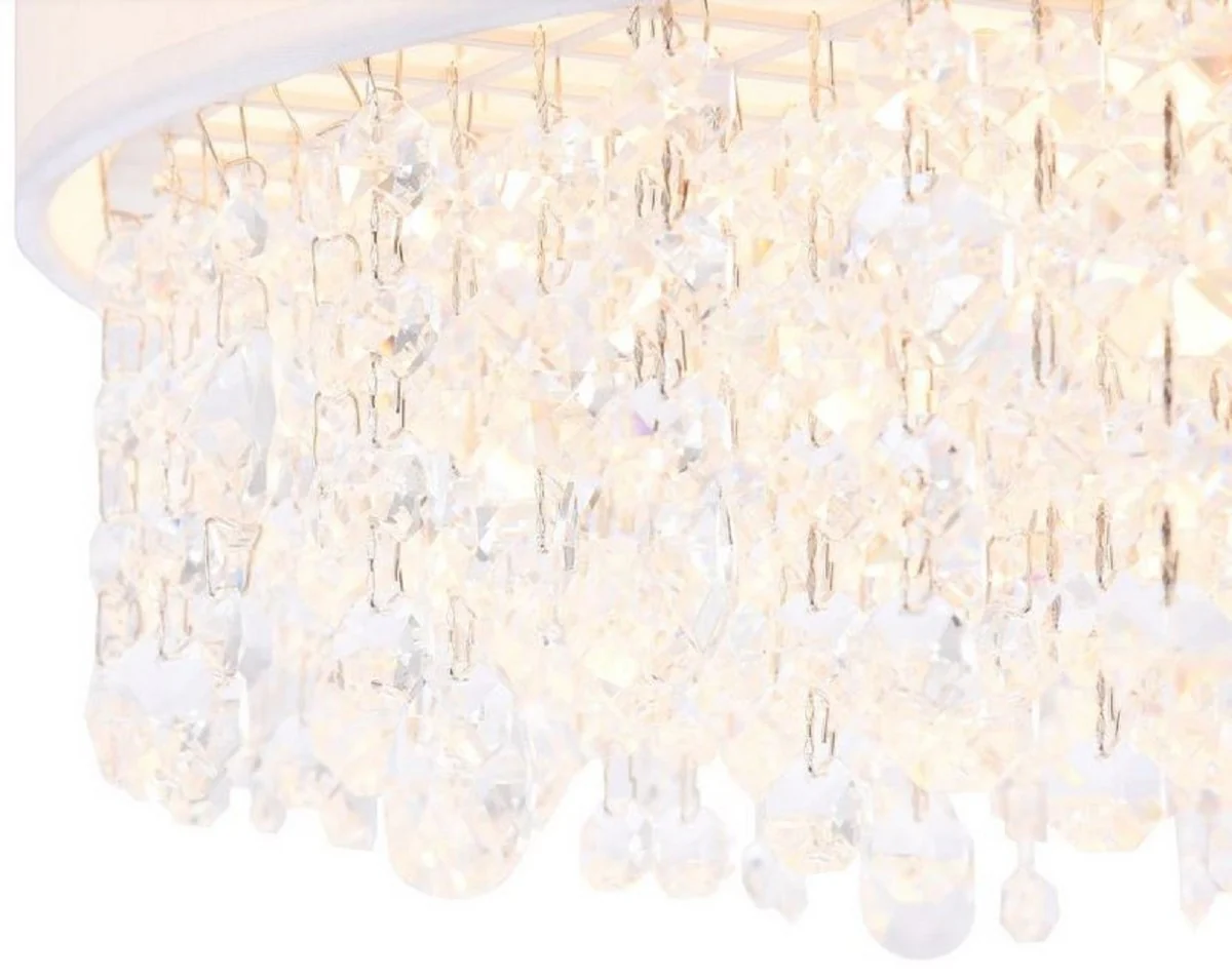 Casa Padrino lámpara colgante plata / blanco Ø 45 x H. 21 cm - Lámpara Redonda Excepcional con Marco de Metal y Cubierta de Tela