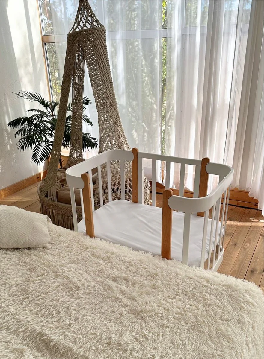 Casa Padrino Cama de Bebé de Lujo de Madera Maciza Gris / Natural 95 cm