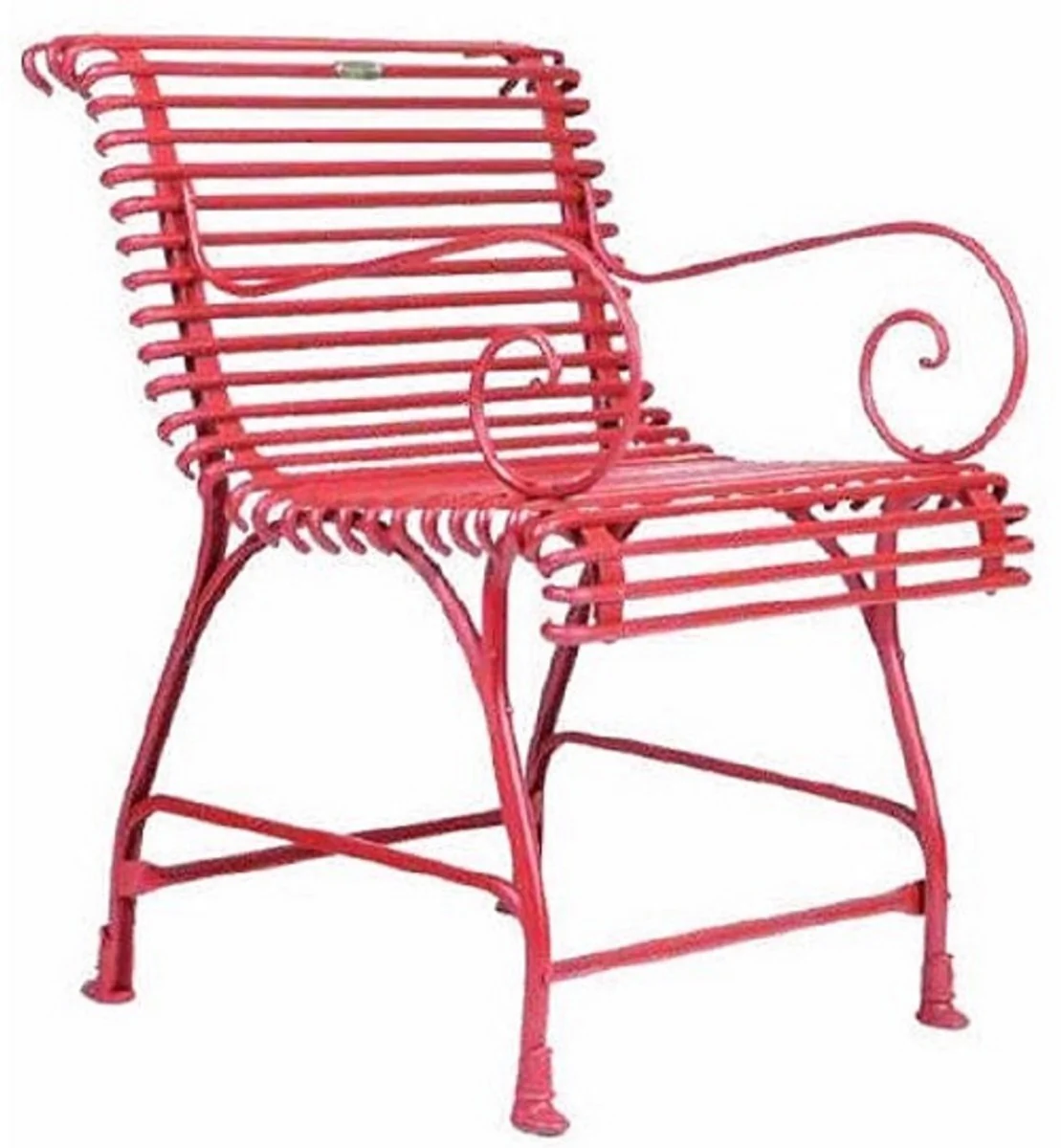 Casa Padrino conjunto de muebles de jard¨ªn Art Nouveau de hierro forjado rojo - 1 Mesa Bistr¨® Redonda de Jard¨ªn y 4 Sillas de Jard¨ªn con Reposabrazos - Muebles de Jard¨ªn Barrocos y Art Nouveau