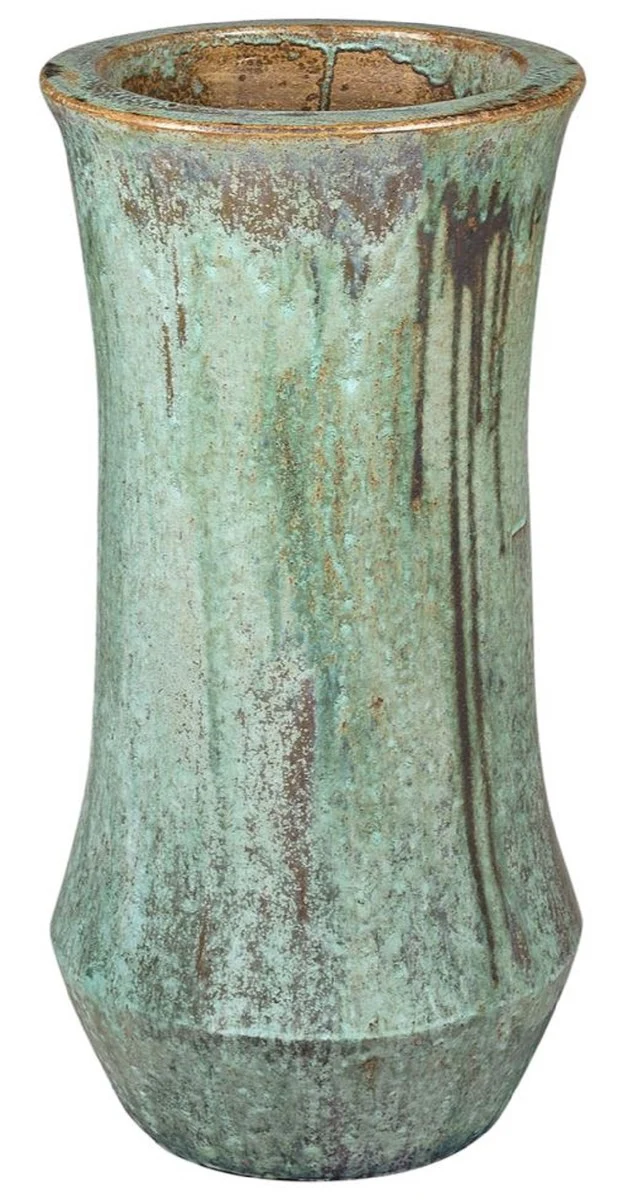 Casa Padrino maceta Art Nouveau verde ópalo Ø 43 x A. 87 cm - Maceta Redondo Hecho a Mano de Terracota - Accesorios de Decoración de Jardín y Terraza