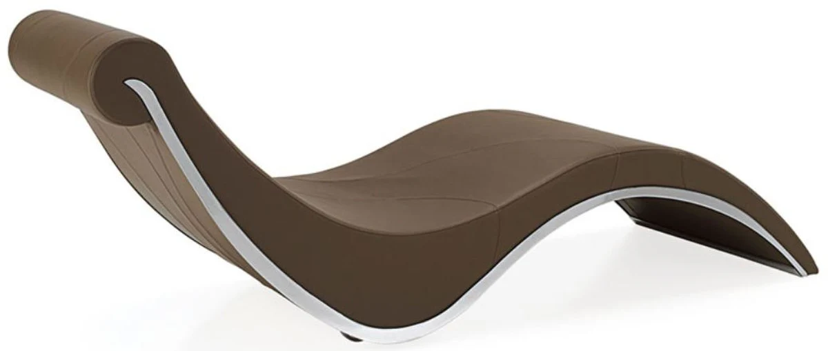 Casa Padrino sill¨®n reclinable de dise?o de lujo con ruedas marr¨®n / plata 200 x 70 x A. 70 cm - Chaise longue de cuero de imitaci¨®n noble - Sill¨®n relax - Tumbona relax - Muebles de sal¨®n de lujo