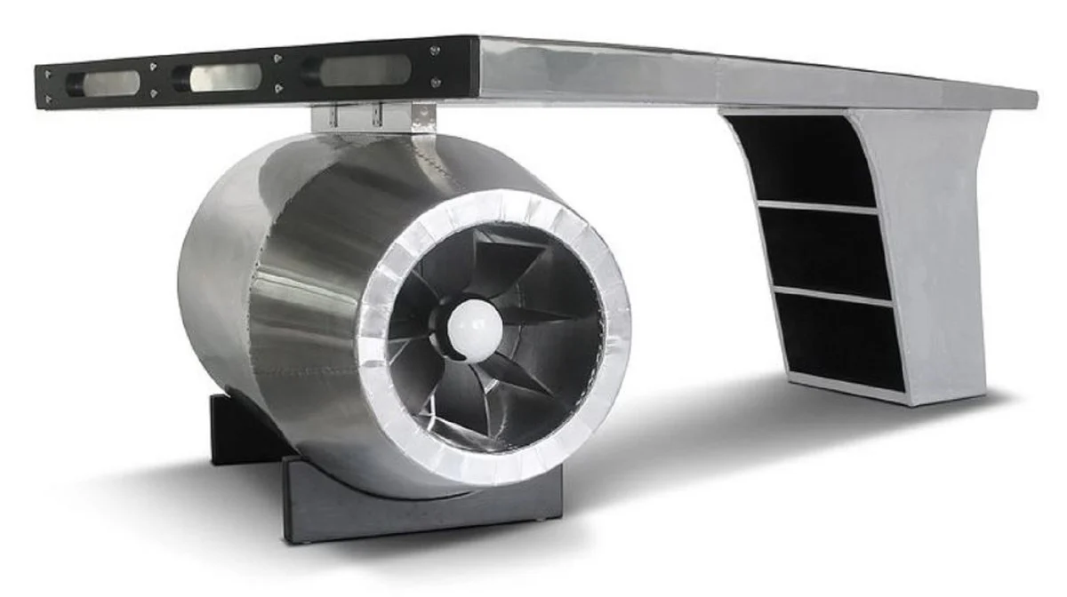 Casa Padrino escritorio de aviador vintage plata 230 x 120 x A. 80 cm - Mesa de oficina de dise?o de avi¨®n de aluminio - Mobiliario de oficina de avi¨®n de aluminio