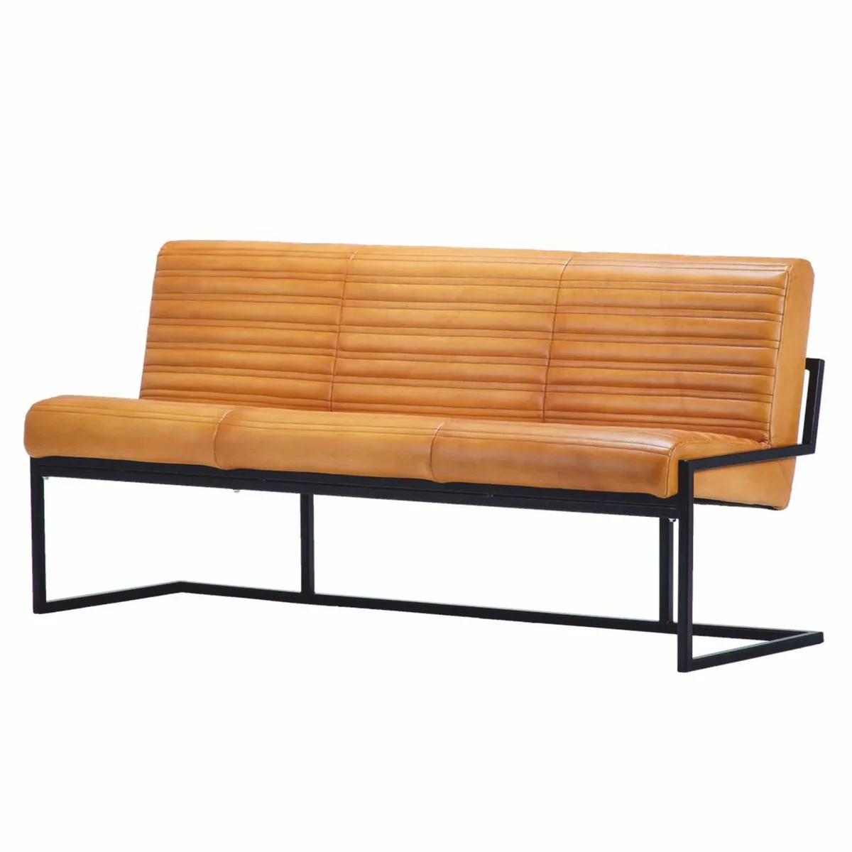 Casa Padrino banco de lujo de cuero genuino marr¨®n claro / negro 200 cm - Muebles de cuero genuino