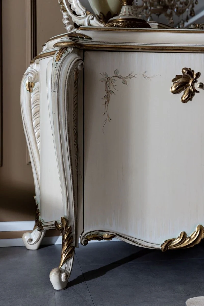 Casa Padrino aparador barroco de lujo crema / blanco / oro - Magnífico gabinete de madera maciza con 4 puertas y cajón - Muebles Barroco