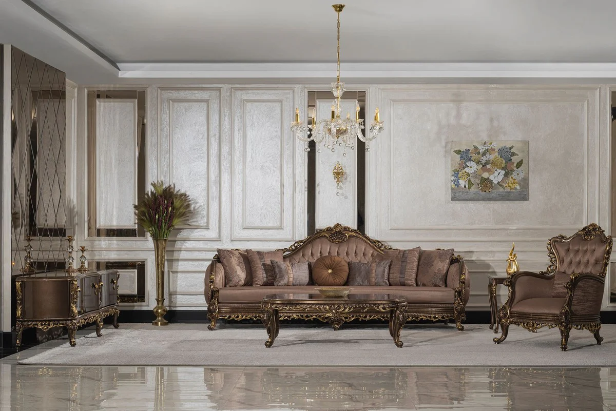 Casa Padrino gabinete TV barroco de lujo marrón / oro - Magnífico aparador de madera maciza con 4 puertas - Muebles de salón en estilo barroco - Muebles barrocos - Noble y Magnífico