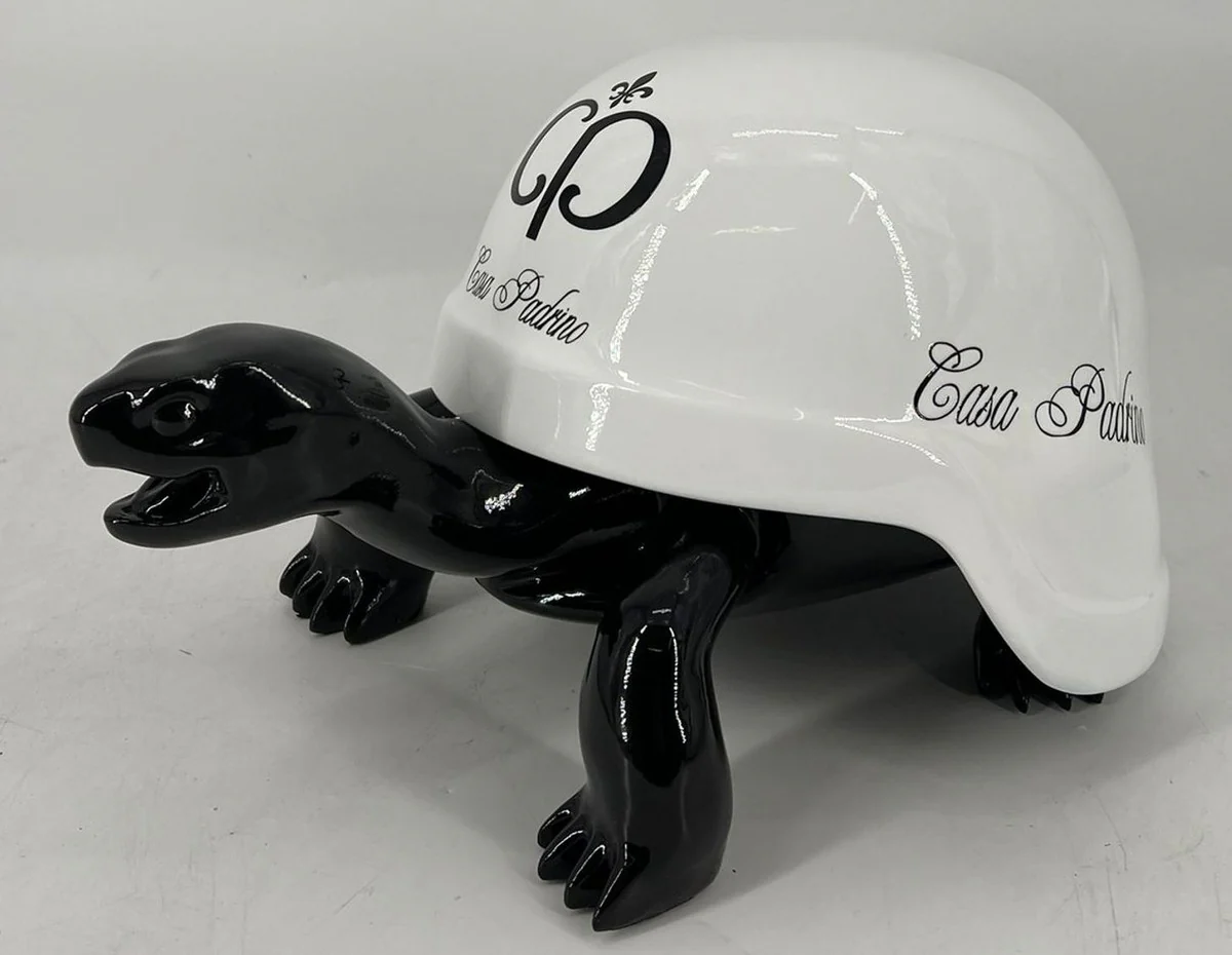 Casa Padrino figura decorativa de lujo tortuga negro / blanco 40 cm - Escultura decorativa