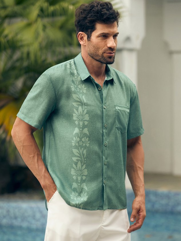 Tropical Floral Print Short Sleeve Casual Shirt