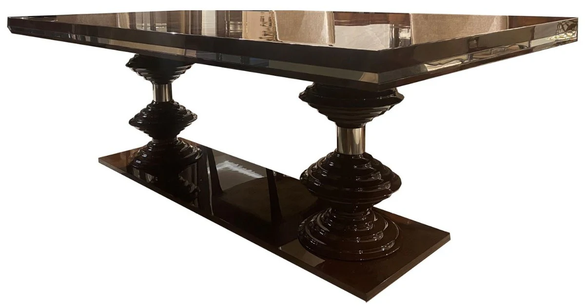Casa Padrino mesa de comedor Art Deco de lujo marr¨®n oscuro brillante / oro 220 x 110 x A. 78 cm - Mesa de comedor noble - Mesa de cocina - Muebles de Comedor Art Deco