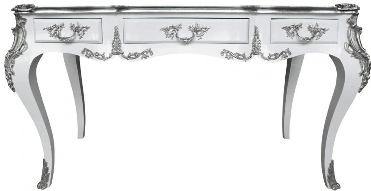 Casa Padrino luxury Baroque Desk White / Silver secretary luxury furniture