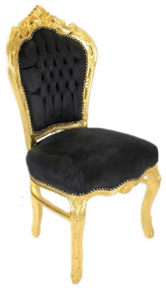 Casa Padrino silla de comedor barroco negro / oro - Silla de estilo antiguo hecha a mano con tela de terciopelo fino - Muebles de comedor en estilo barroco - Muebles barrocos