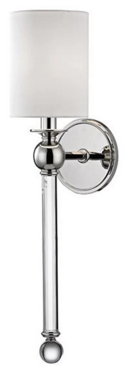 Casa Padrino lámpara de pared de lujo plata / blanco 12,7 x 17,2 x H. 56,5 cm - Lámpara de Pared con Cristal y Pantalla de Seda Redonda