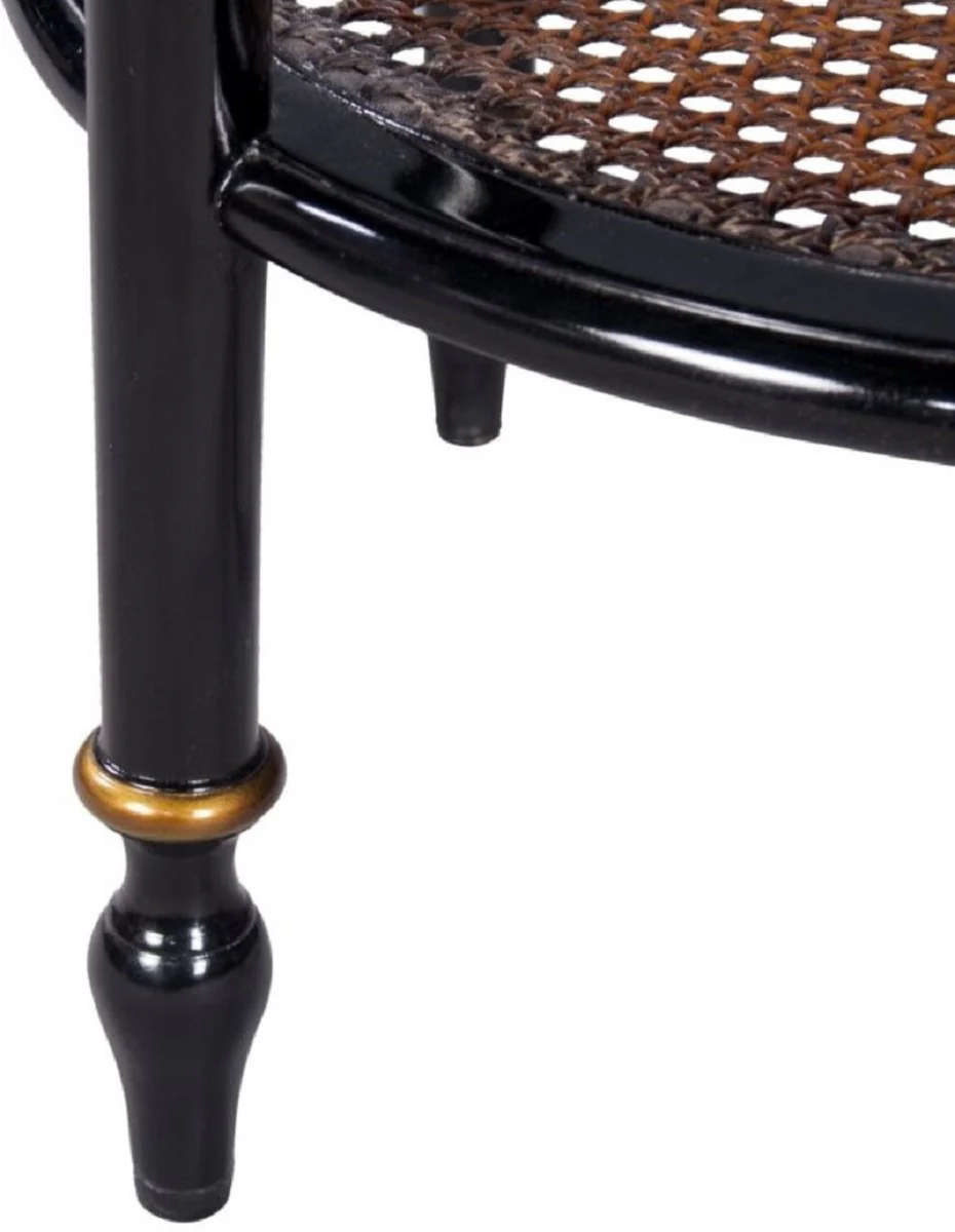 Casa Padrino mesa auxiliar barroco de lujo negro / oro Ø 48 x H. 53 cm - Mesa Auxiliar Redonda de Caoba con Tapa de Cristal y Decoraciones Chinas