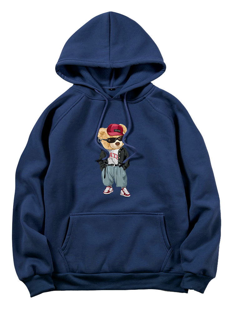 Hip Hop Style Bear Print Hoodie