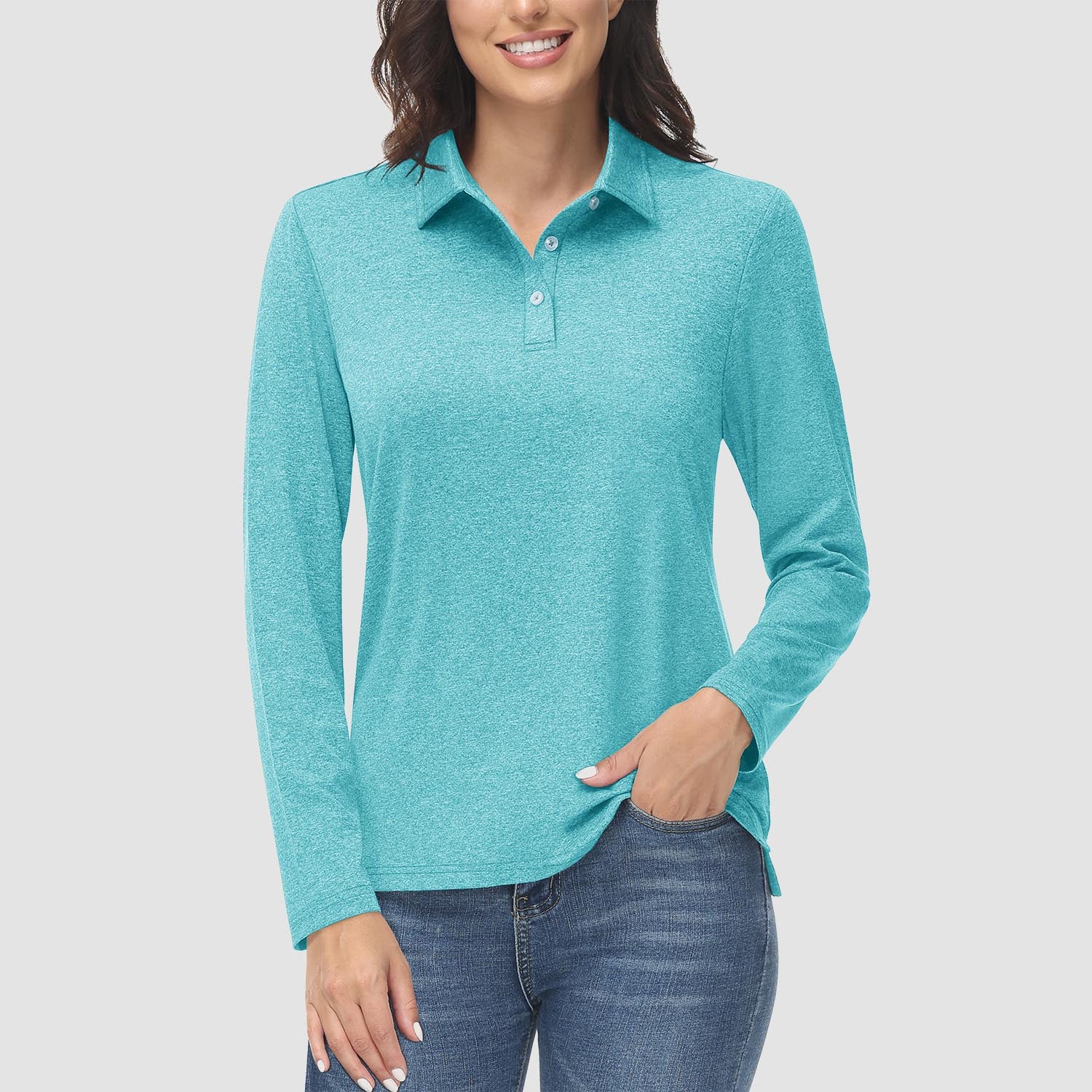 Women's Polo Shirts Long Sleeve UPF 50+ Sun Protection Golf Shirts Quick Dry Athletic Workout Collared Shirt