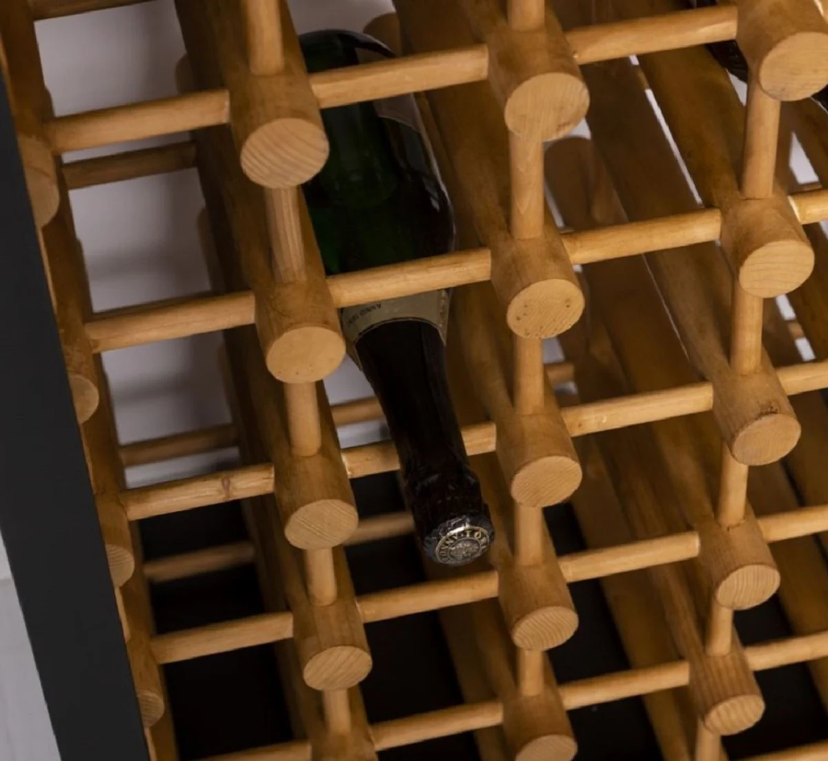 Casa Padrino armario de vino de madera maciza de estilo campestre negro / natural 68 x 35 x A. 200 cm - Estante de vino de madera maciza en estilo campestre - Mueble bar de estilo campestre