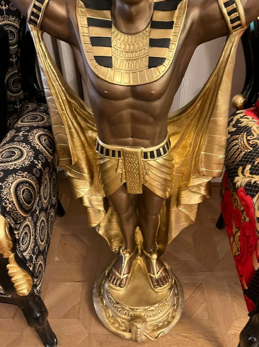 Casa Padrino escultura decorativa XXL de lujo egipcio con maceta bronce / oro / negro A. 130 cm - Figura decorativa XXL resistente a la intemperie con maceta - Decoraci¨®n sal¨®n - Decoraci¨®n jard¨ªn