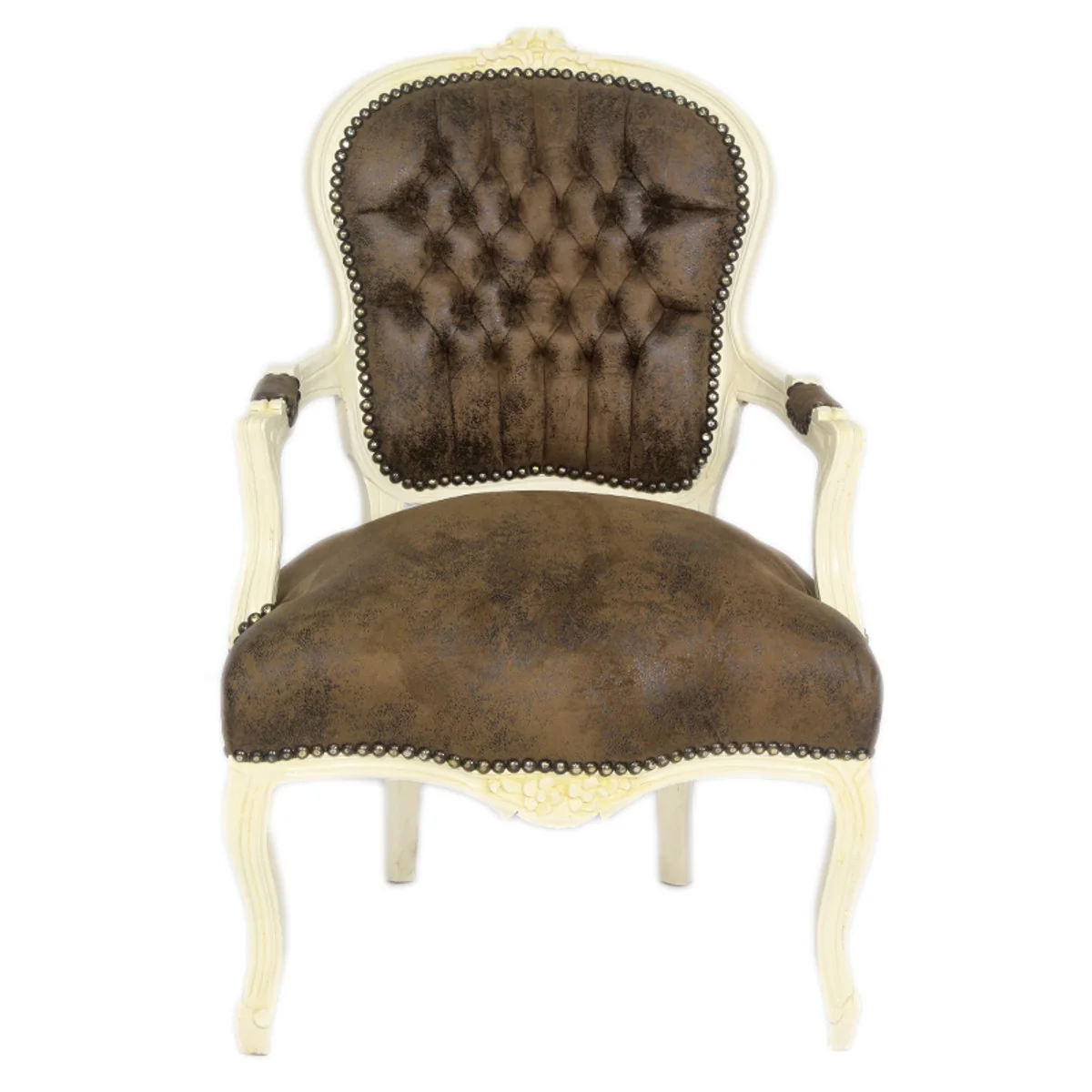 Casa Padrino barroco Sal¨®n de la silla de Brown mirada del cuero / crema - Muebles de estilo antiguo