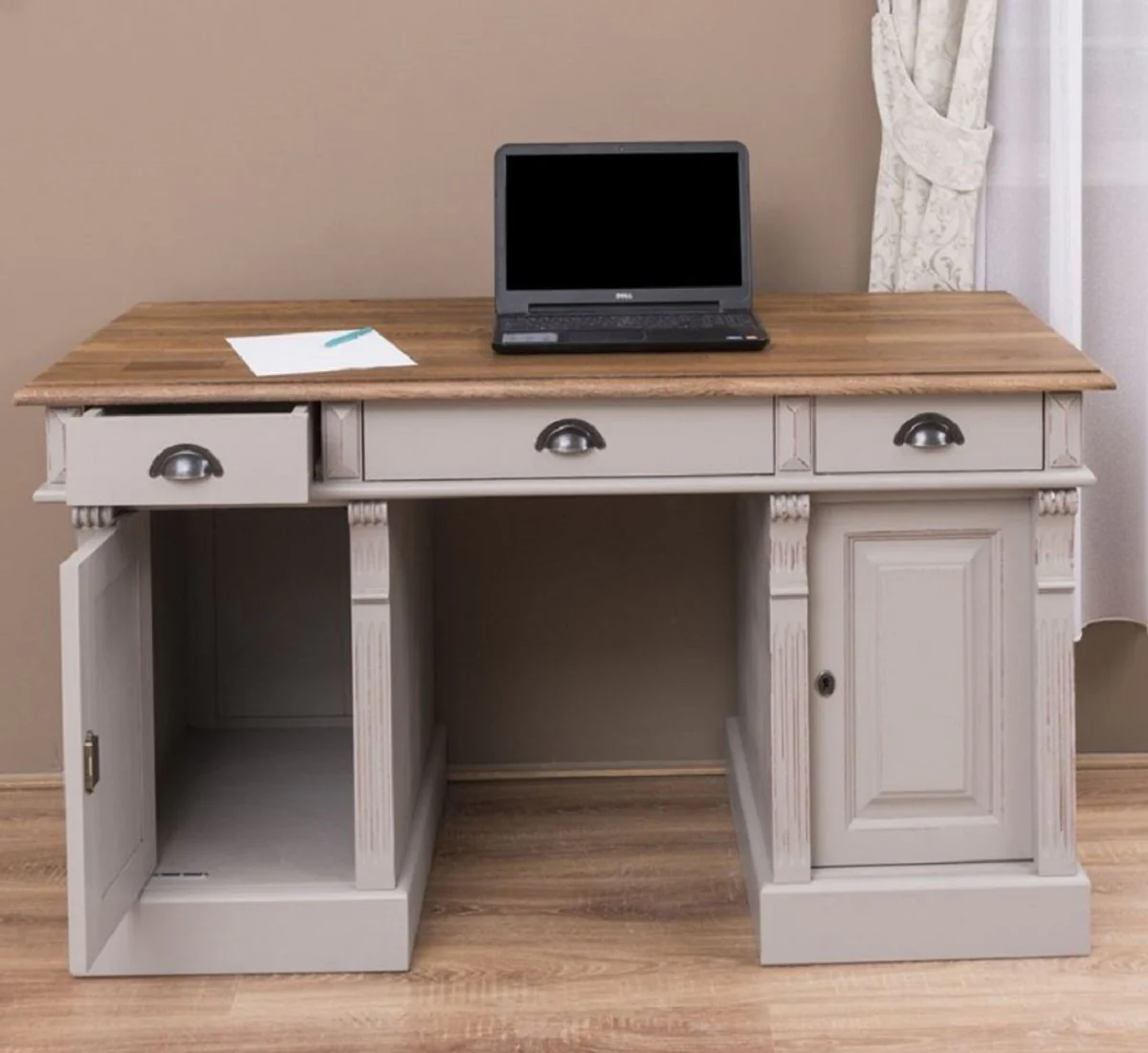 Casa Padrino escritorio de estilo campestre shabby chic gris antiguo / marr¨®n 140 x 70 x A. 78 cm - Mesa de oficina de estilo campestre - Muebles de oficina de estilo campestre shabby chic