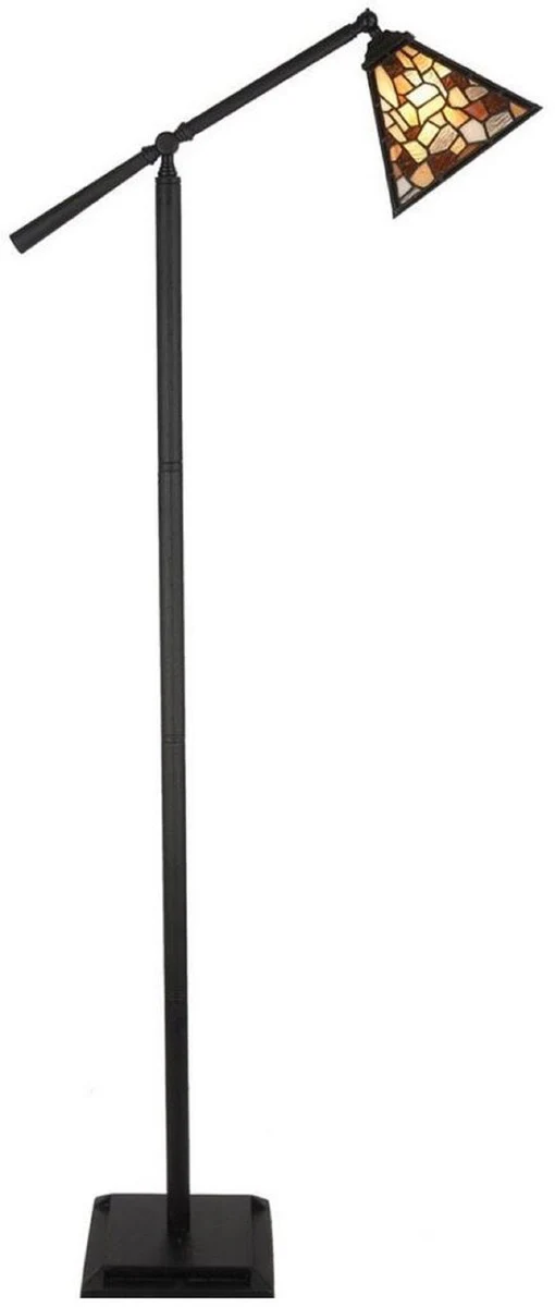 Casa Padrino lámpara de pie Tiffany de lujo negro / multicolor 65 x A. 165 cm - Lámpara de pie Tiffany giratoria - Luces Tiffany - Lámparas de pie Tiffany - Lámparas de pie para salón y oficina