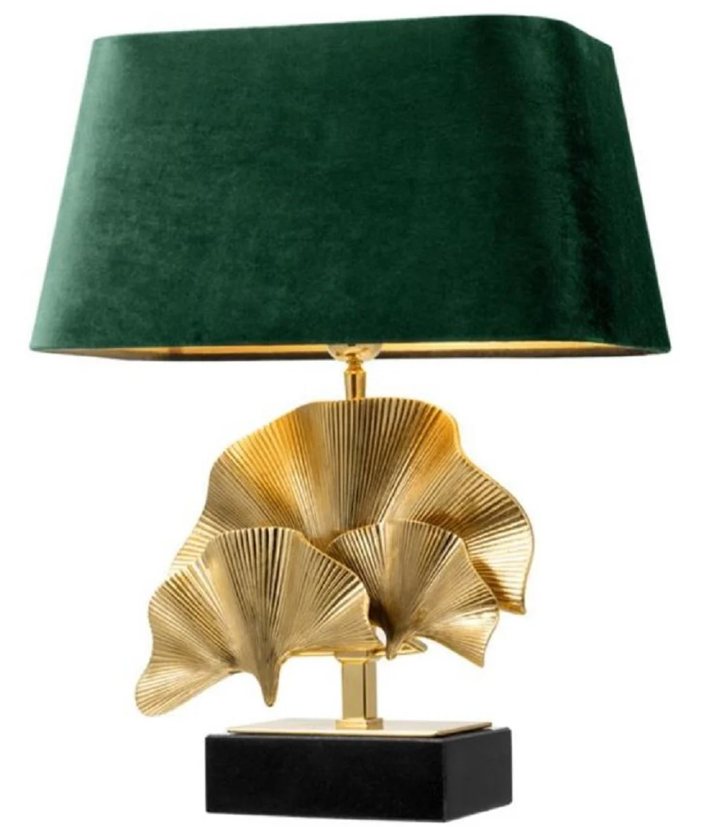 Casa Padrino lámpara de mesa de lujo latón / negro / verde 41 x 34 x H. 53 cm - Lámpara de Mesa de Salón con Base de Granito