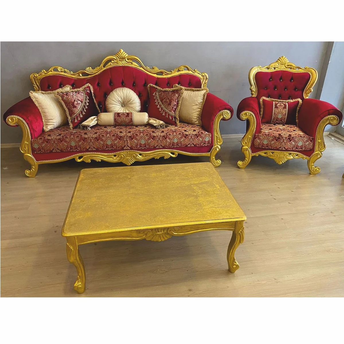 Casa Padrino sill¨®n barroco de lujo con pedrer¨ªa rojo burdeos / oro - Muebles de estilo barroco de lujo