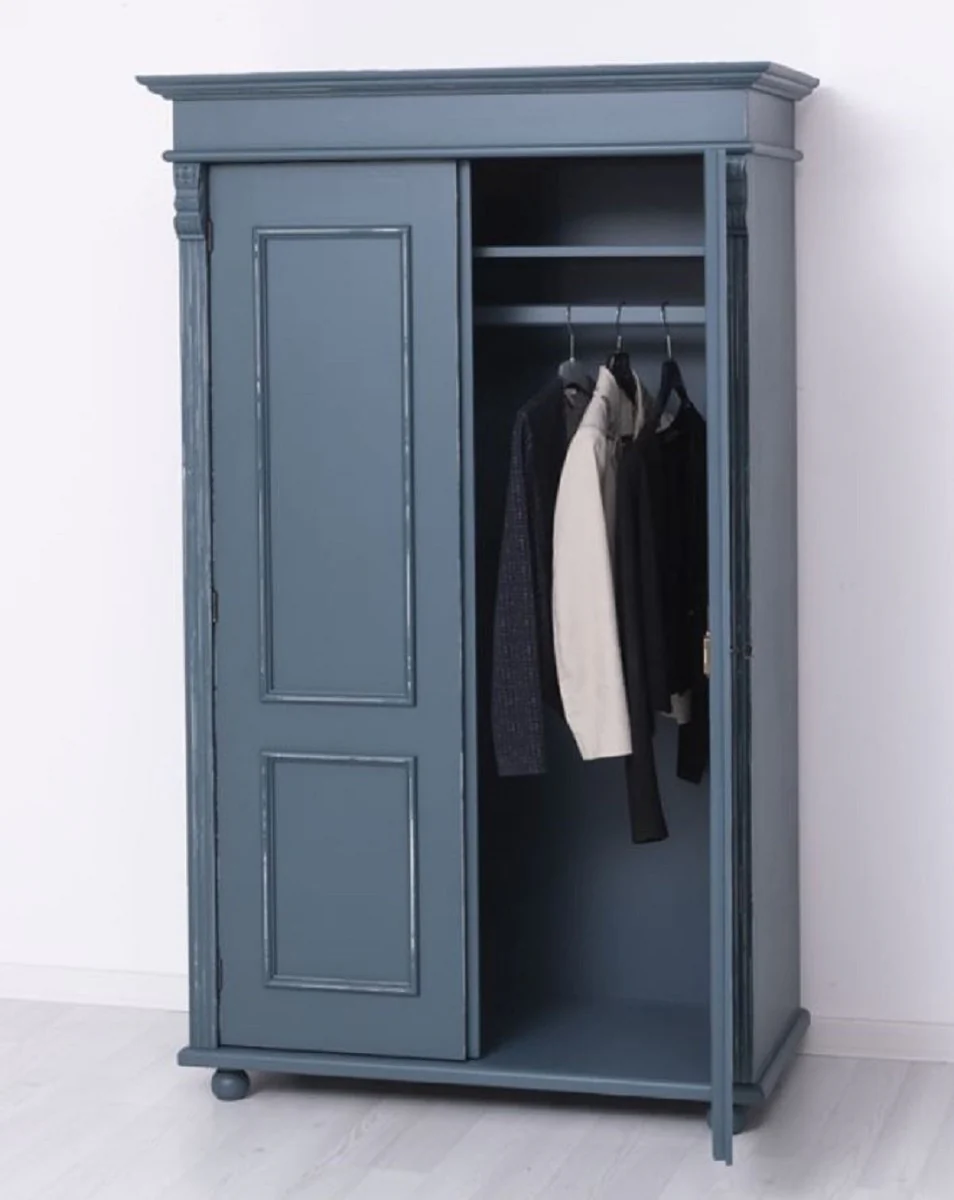 Casa Padrino armario de ropa de estilo campestre shabby chic azul antiguo 110 x 58 x A. 180 cm - Armario de dormitorio con 2 puertas - Muebles de dormitorio de estilo campestre shabby chic