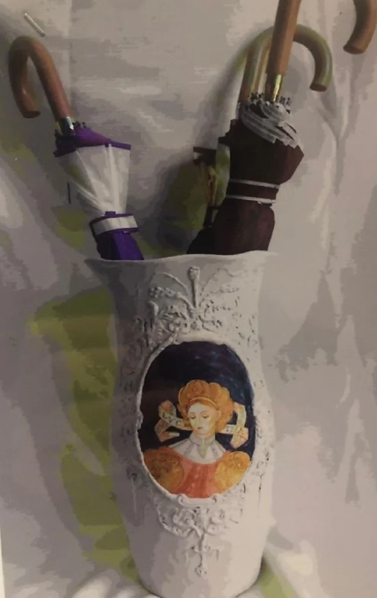 Casa Padrino Paragüero Barroco de Lujo Blanco / Multicolor - Paragüero de Cerámica Hecho a Mano - Accesorios Barrocos - Calidad de Lujo - Hecho en Italia