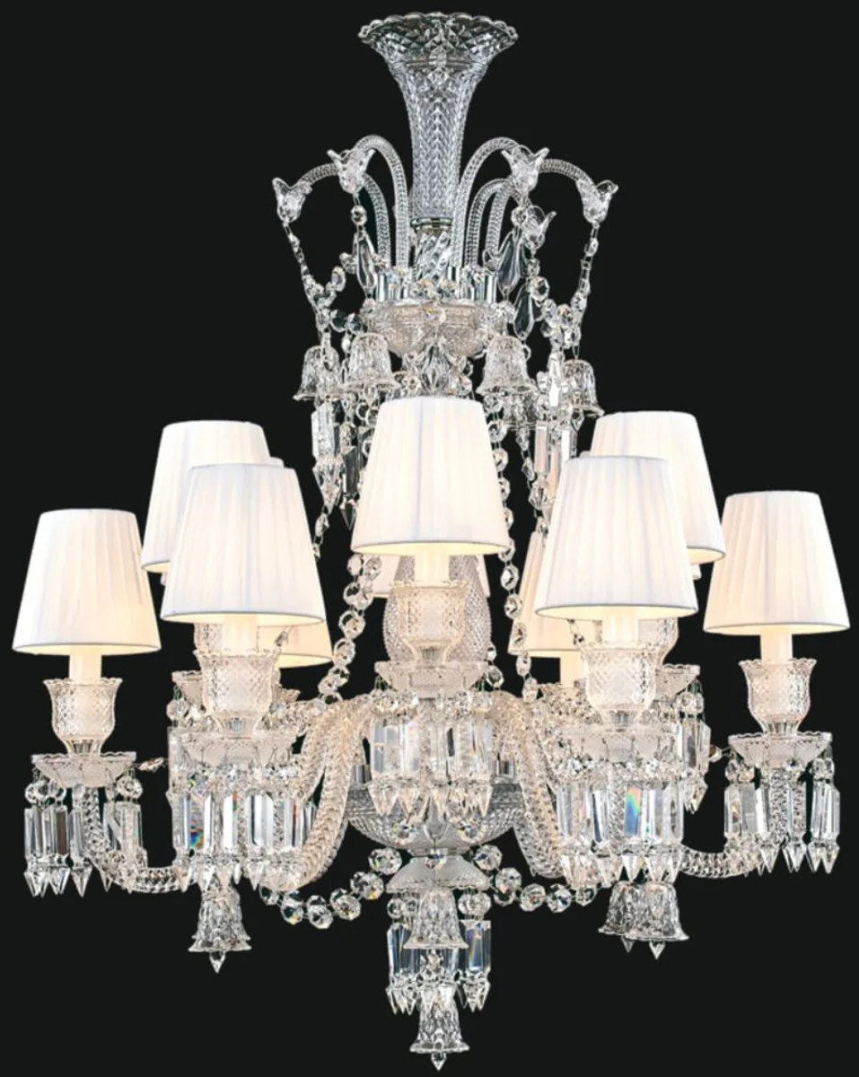 Casa Padrino araña de luces de cristal barroco de lujo plata / blanco Ø 80 x A. 100 cm - Araña de luces de hotel y restaurante - Noble y Magnífica