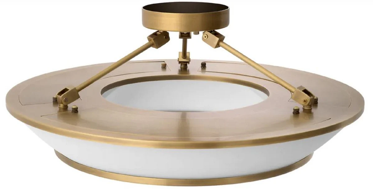 Casa Padrino lámpara de techo de lujo latón antiguo / blanco Ø 61 x A. 21,5 cm - Lámpara de techo redonda con pantallas de vidrio - Calidad de lujo