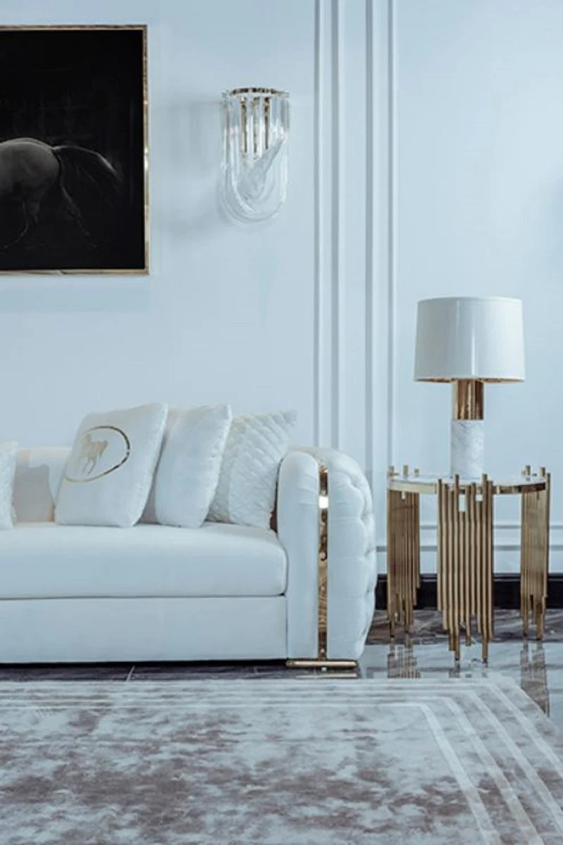 Casa Padrino Sof¨¢ de Lujo Blanco / Oro 265 x 83 x A. 73 cm - Sof¨¢ de Sal¨®n Moderno - Muebles de Sal¨®n y Hotel - Colecci¨®n de Lujo